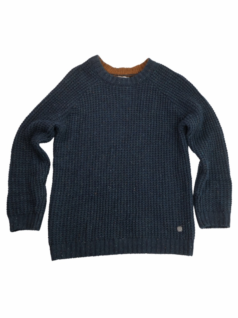 Zara Kids Boys Large Navy Waffle Knit Sweater Crewneck Chunky Flecked Pullover